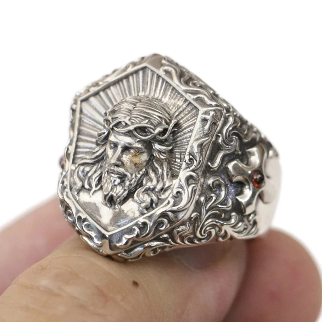 925 Silver Jesus Icon Ring Amen Artisan - Image 13