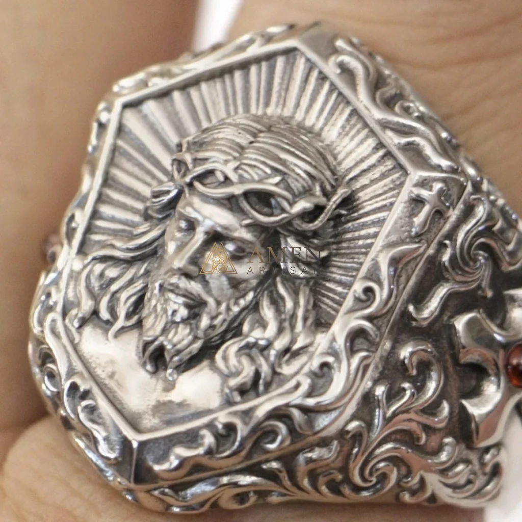 925 Silver Jesus Icon Ring Amen Artisan - Image 15