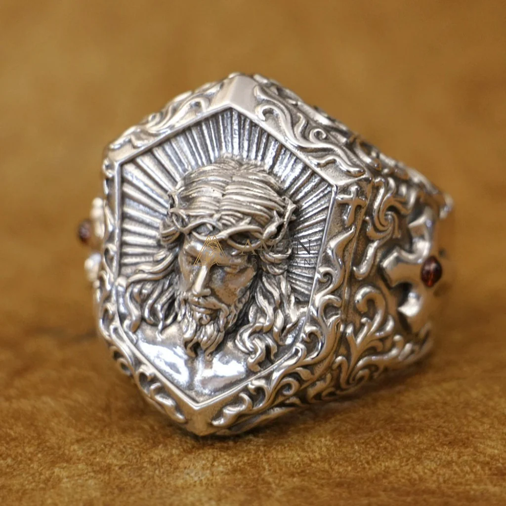 925 Silver Jesus Icon Ring Amen Artisan - Image 3