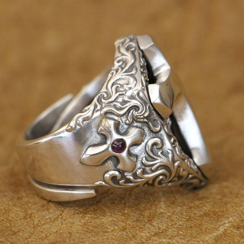 925 Sterling Silver Shield Cross Ring Amen Artisan - Image 7