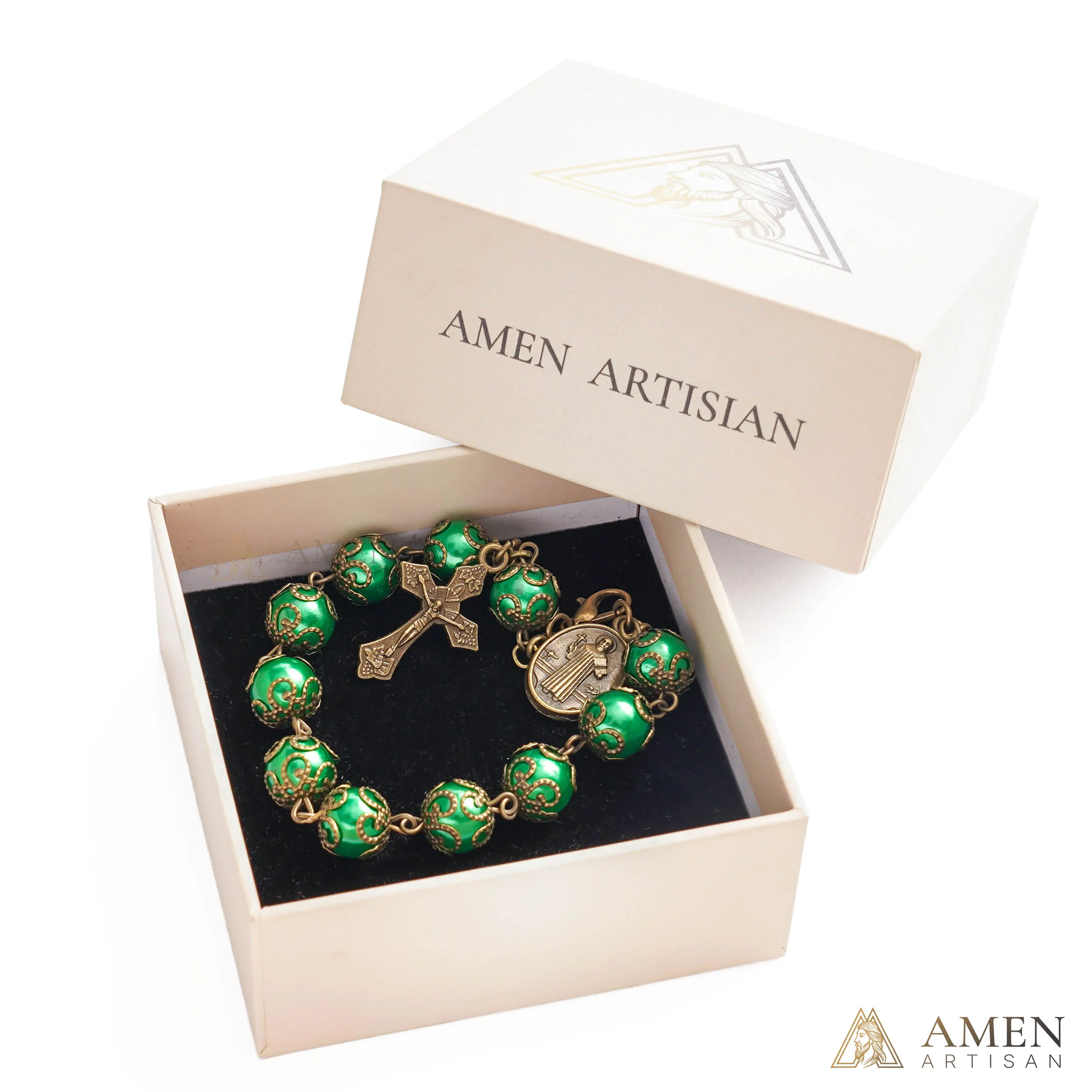Adjustable Jesus Crucifix & St. Benedict Medal Rosary Bracelet | Amen Artisan - Image 11