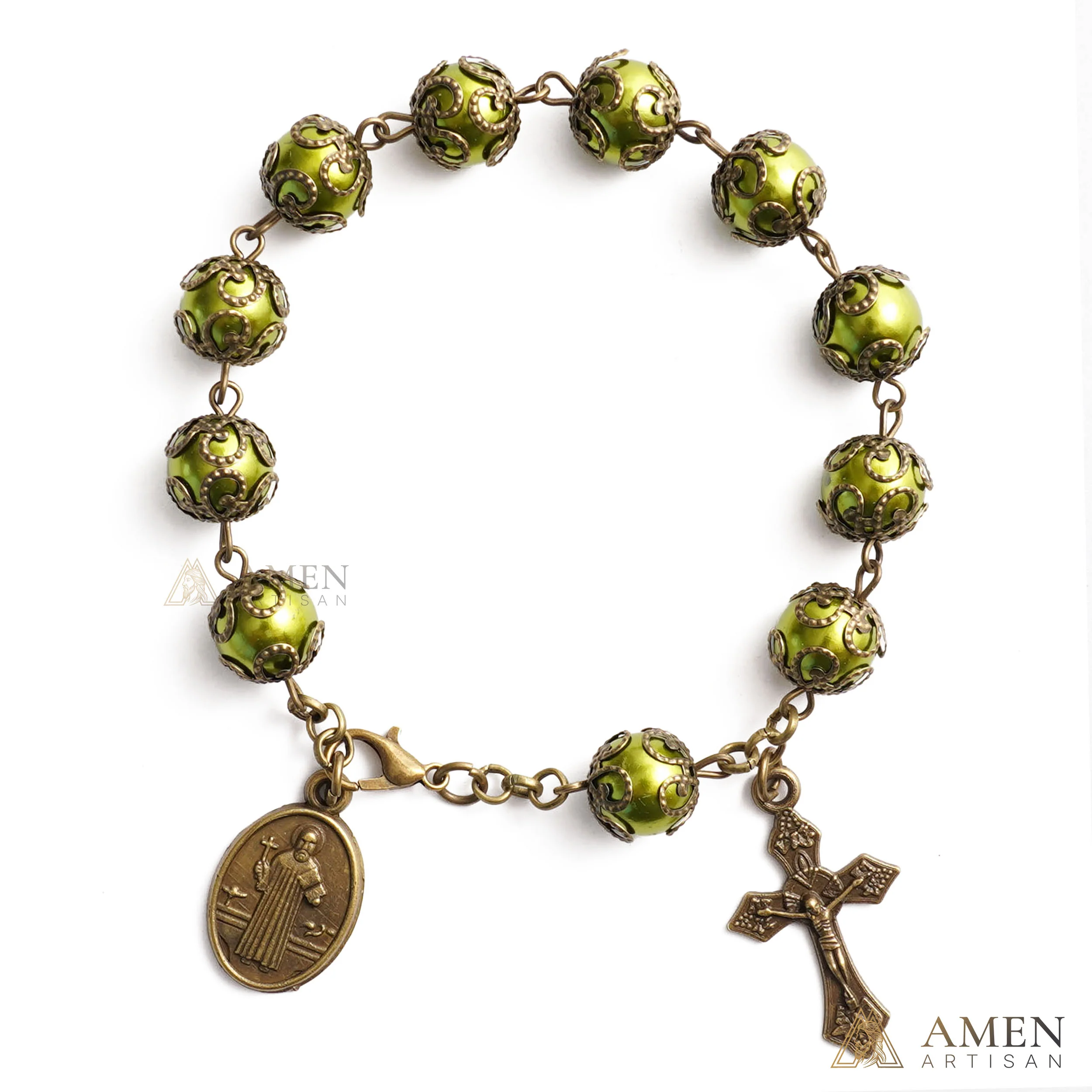 Adjustable Jesus Crucifix & St. Benedict Medal Rosary Bracelet | Amen Artisan - Image 3