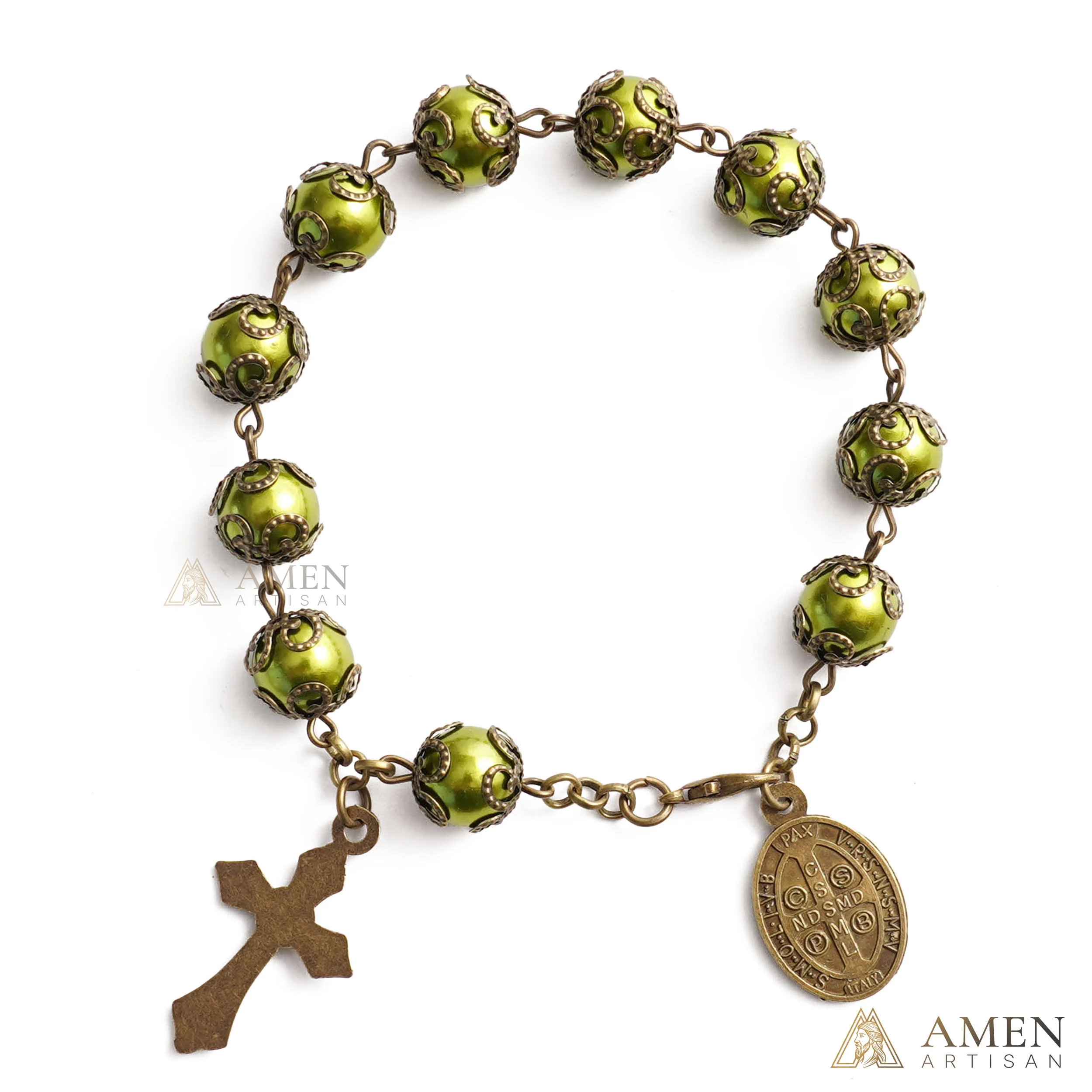 Adjustable Jesus Crucifix & St. Benedict Medal Rosary Bracelet | Amen Artisan - Image 4