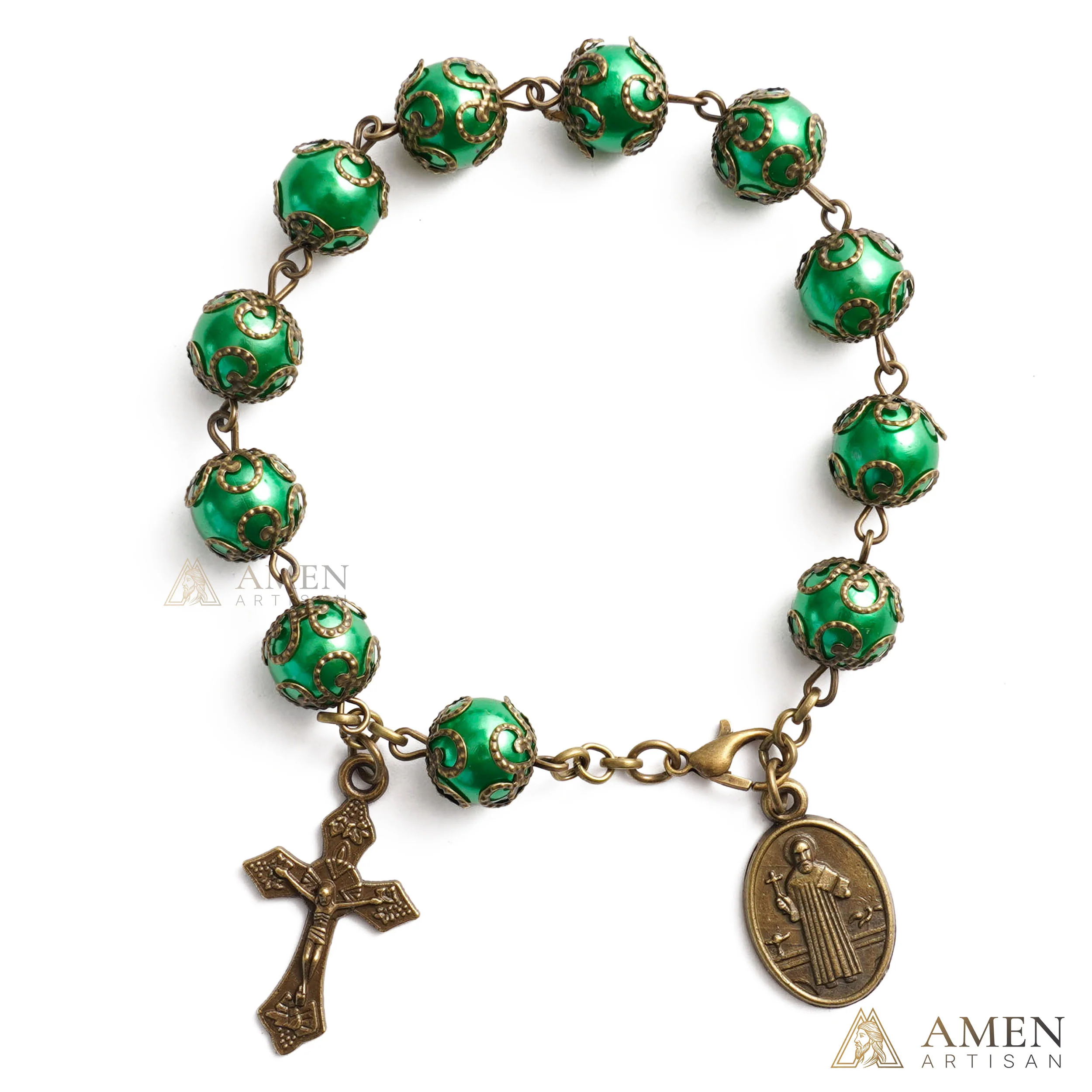 Adjustable Jesus Crucifix & St. Benedict Medal Rosary Bracelet | Amen Artisan - Image 5