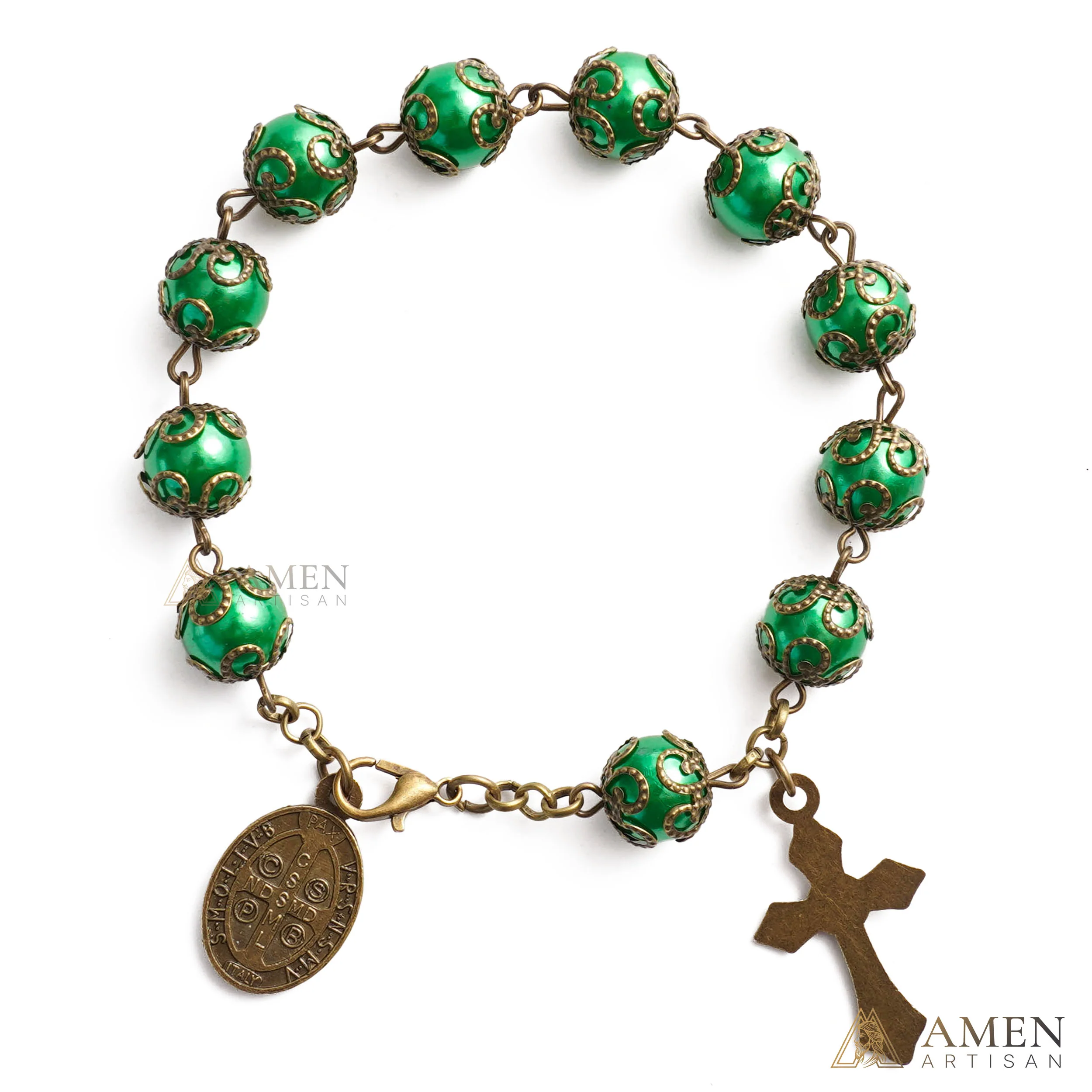 Adjustable Jesus Crucifix & St. Benedict Medal Rosary Bracelet | Amen Artisan - Image 6