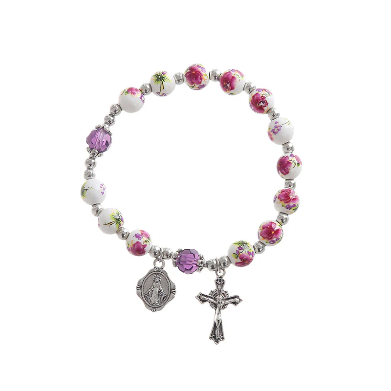 Amen Artisan Blue-and-White Porcelain Style Crucifix Pearl Bracelet - Image 2