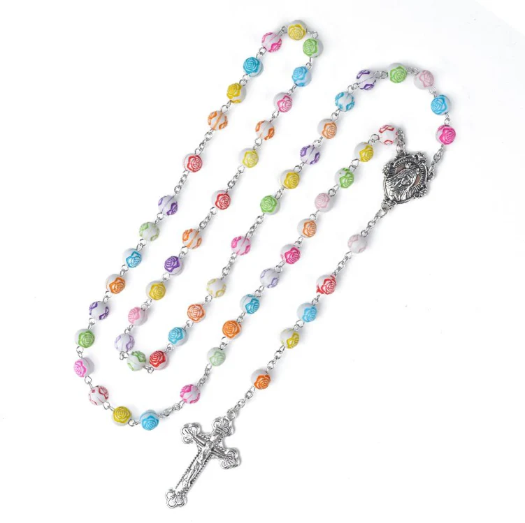 Amen Artisan Colorful Rose Ceramic Beads Immaculate Heart of Mary Crucifix Rosary - Image 4