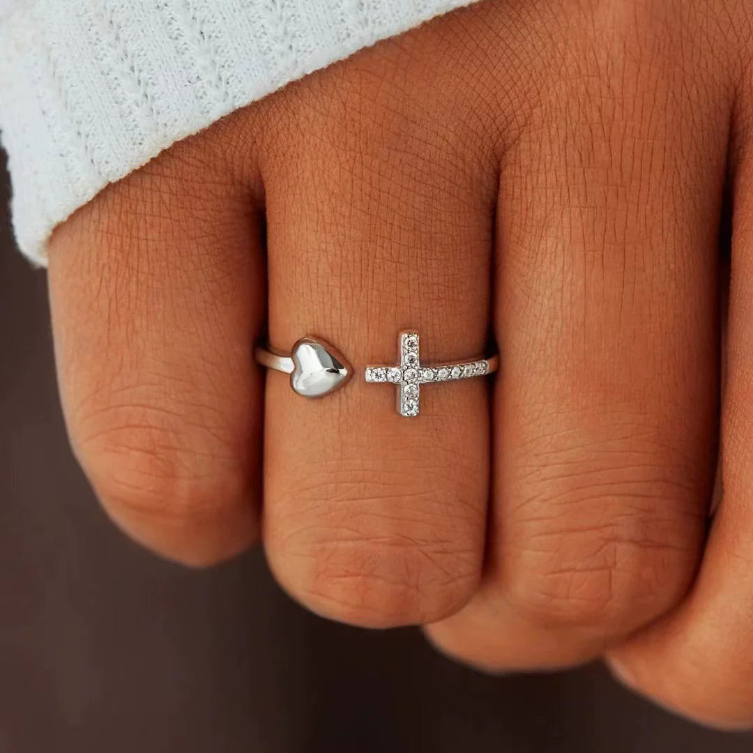 Amen Artisan Cubic Zirconia Heart Cross Ring - Image 2