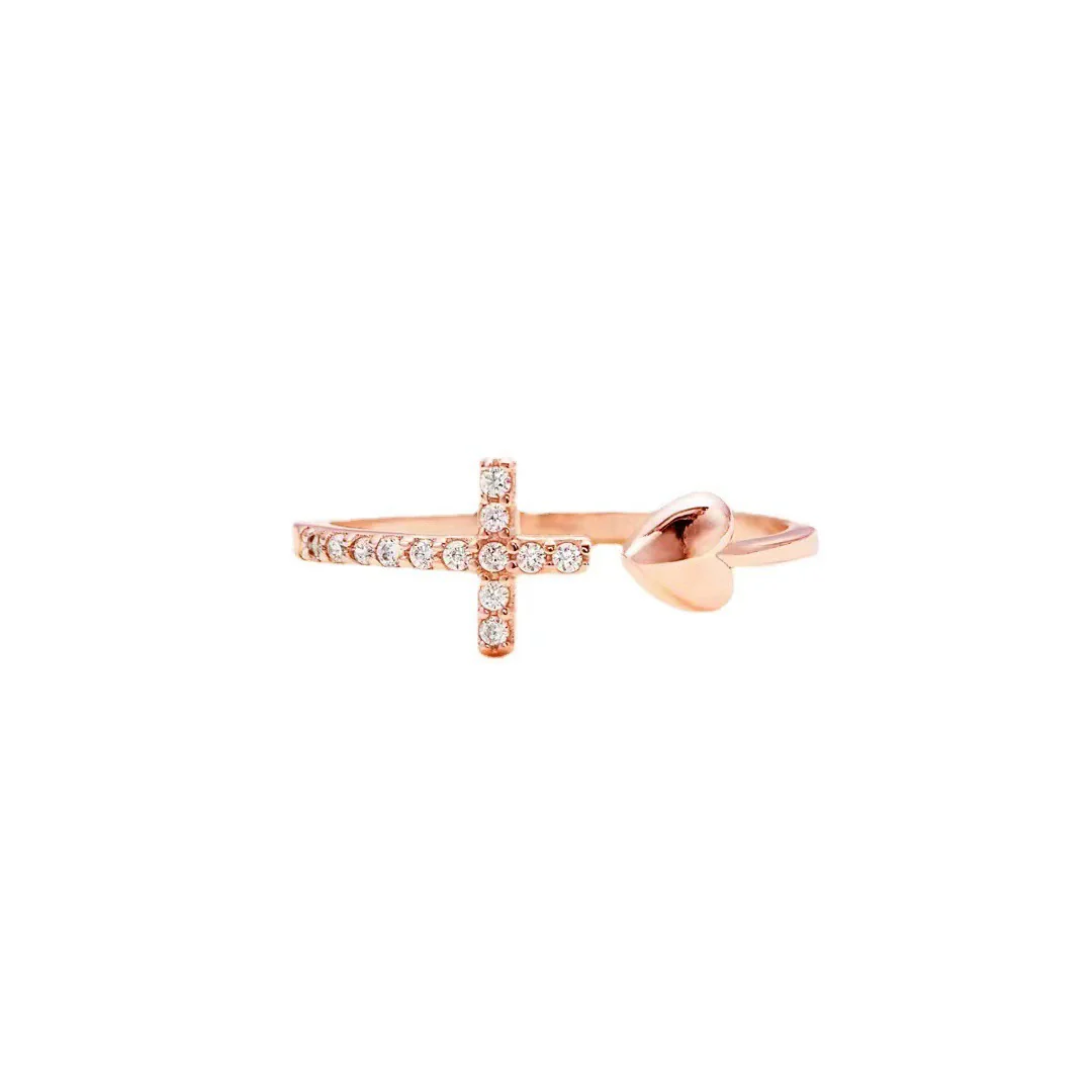 Amen Artisan Cubic Zirconia Heart Cross Ring - Image 4