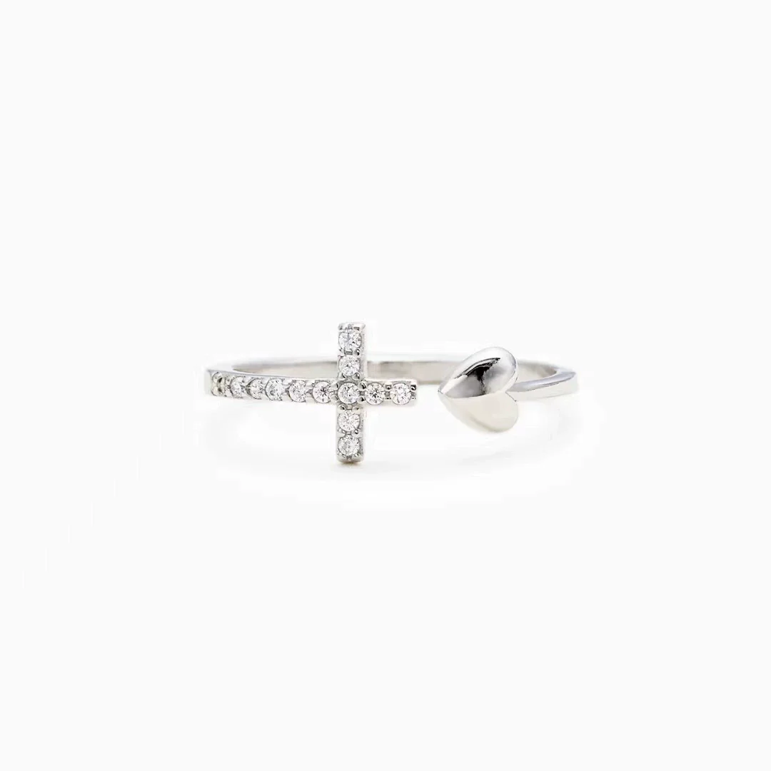 Amen Artisan Cubic Zirconia Heart Cross Ring - Image 5