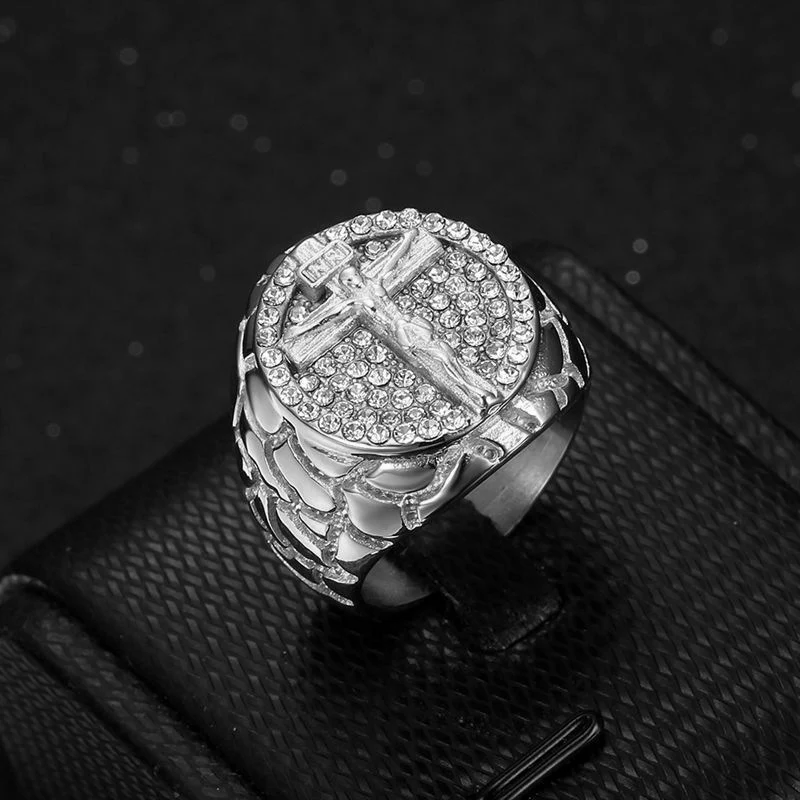 Gold Christ Ring with Diamond and Crucifix Amen Artisan - Image 10