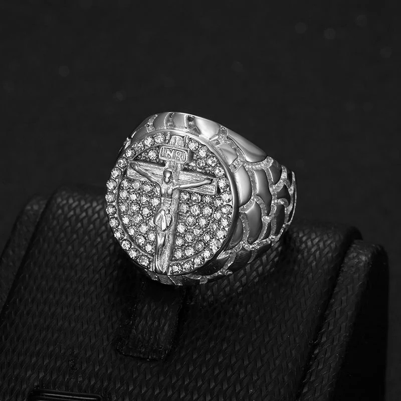 Gold Christ Ring with Diamond and Crucifix Amen Artisan - Image 11