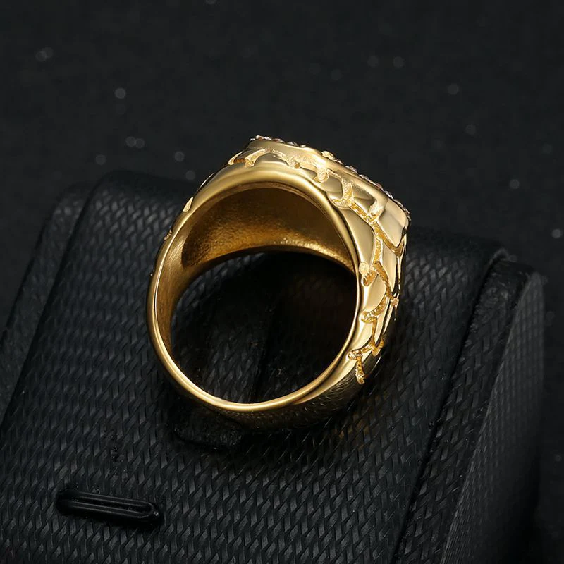 Gold Christ Ring with Diamond and Crucifix Amen Artisan - Image 4
