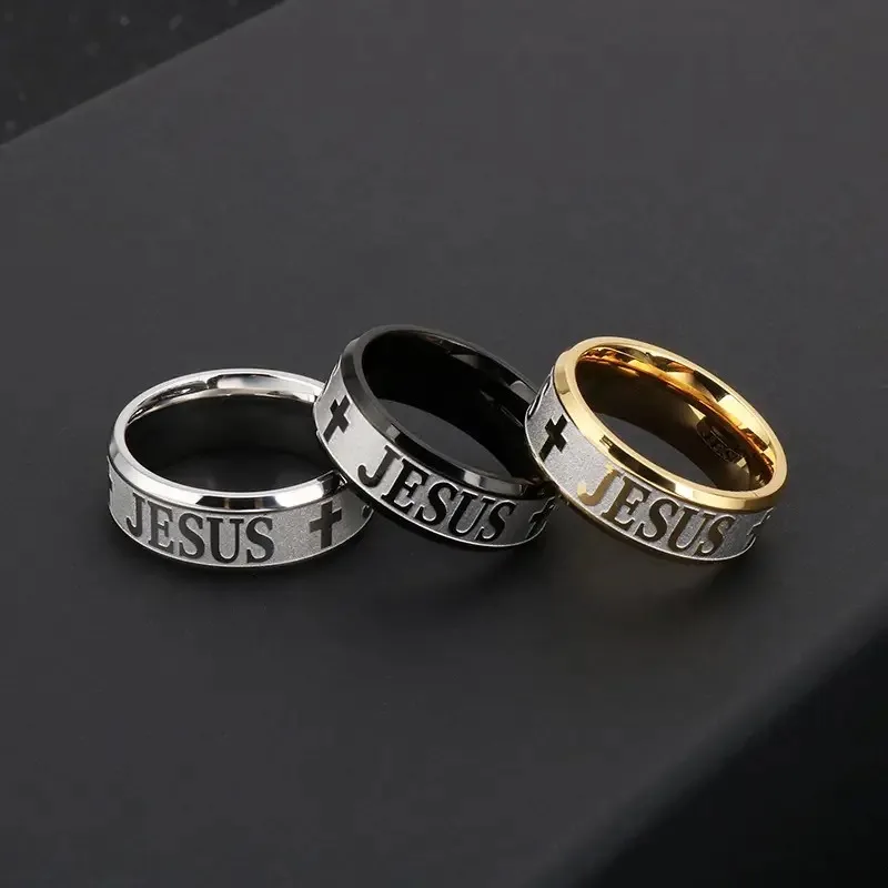 Jesus Cross Titanium Steel Ring Amen Artisan - Image 2