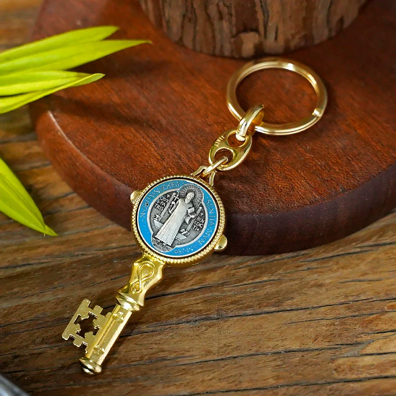 Saint Benedict Enamel Cross Keychain Amen Artisan - Image 2