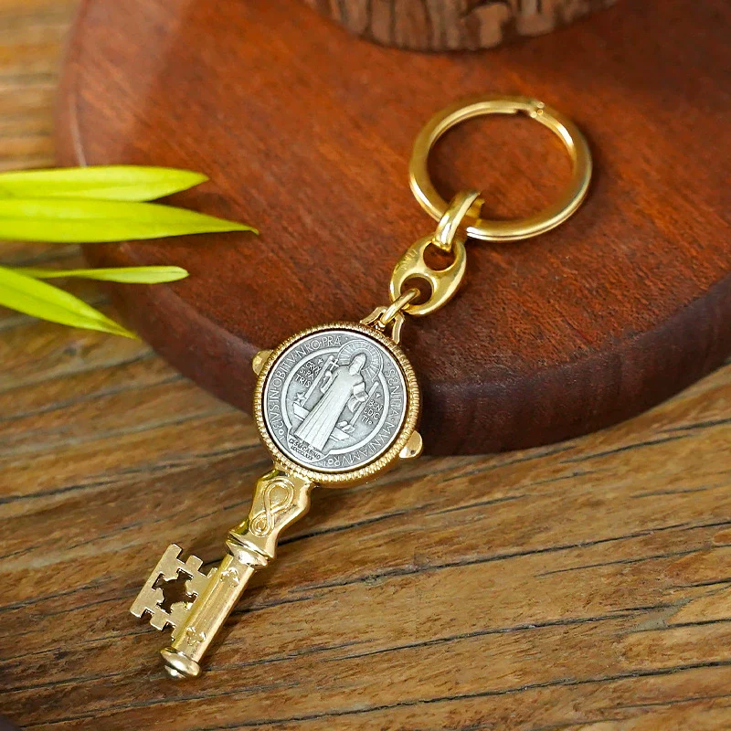 Saint Benedict Enamel Cross Keychain Amen Artisan - Image 3