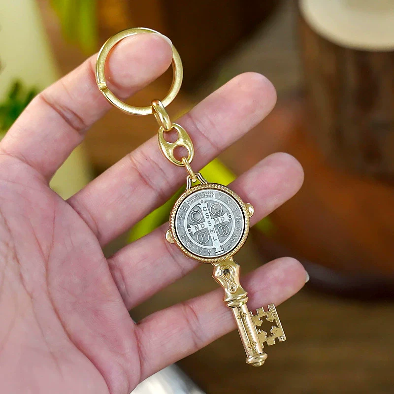 Saint Benedict Enamel Cross Keychain Amen Artisan - Image 4