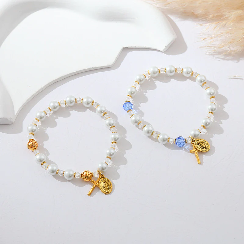 Simple Cross Pearl Bracelet Amen Artisan - Image 2