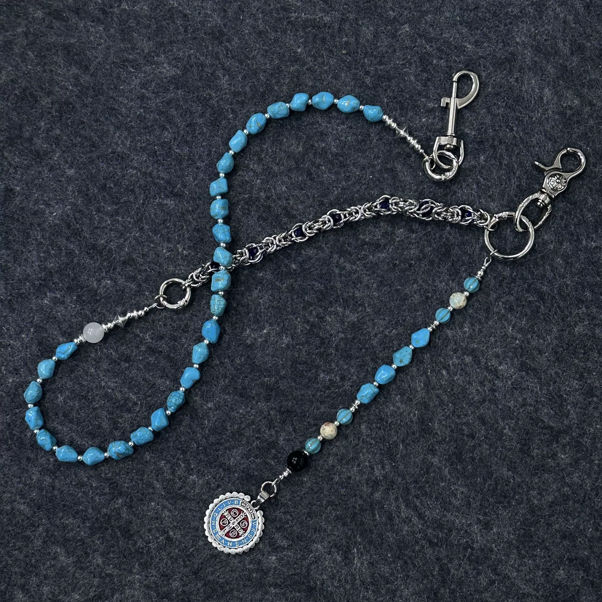 Amen Artisan Turquoise Saint Benedict Medal Beaded Waist Chain - Image 4