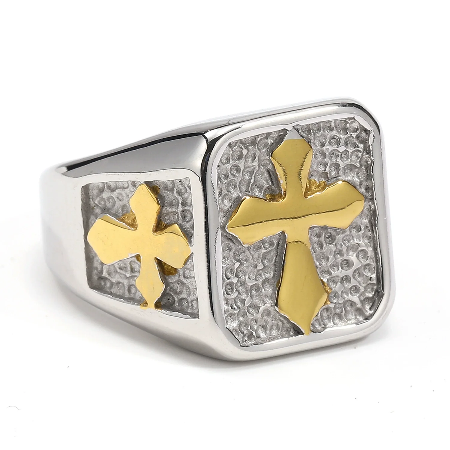 Amen Artisan Vintage Cross Stone Texture Titanium Steel Ring - Image 5