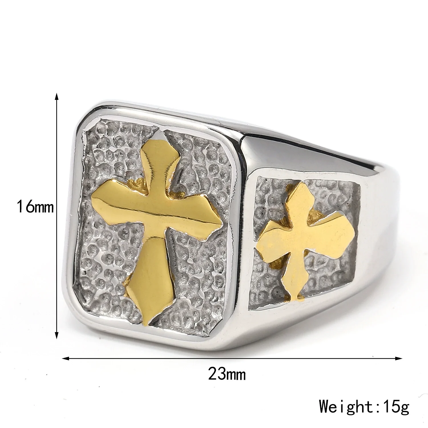 Amen Artisan Vintage Cross Stone Texture Titanium Steel Ring - Image 6
