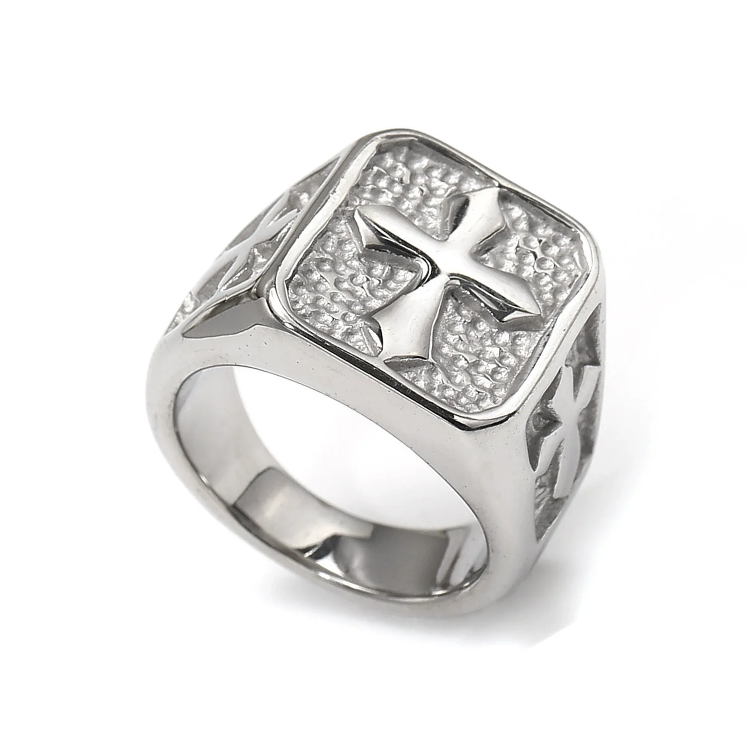 Amen Artisan Vintage Cross Stone Texture Titanium Steel Ring - Image 7