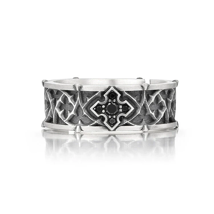 Amen Artisan Vintage Floral Cross Adjustable Open Ring - Image 2