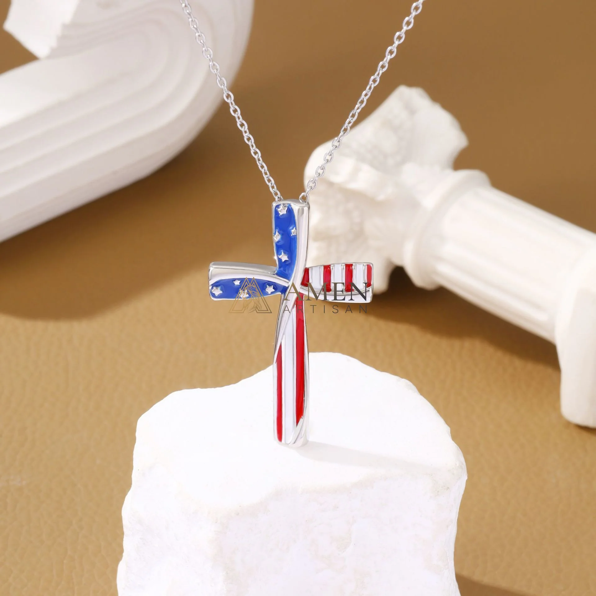 American Flag Cross Necklace Amen Artisan - Image 3