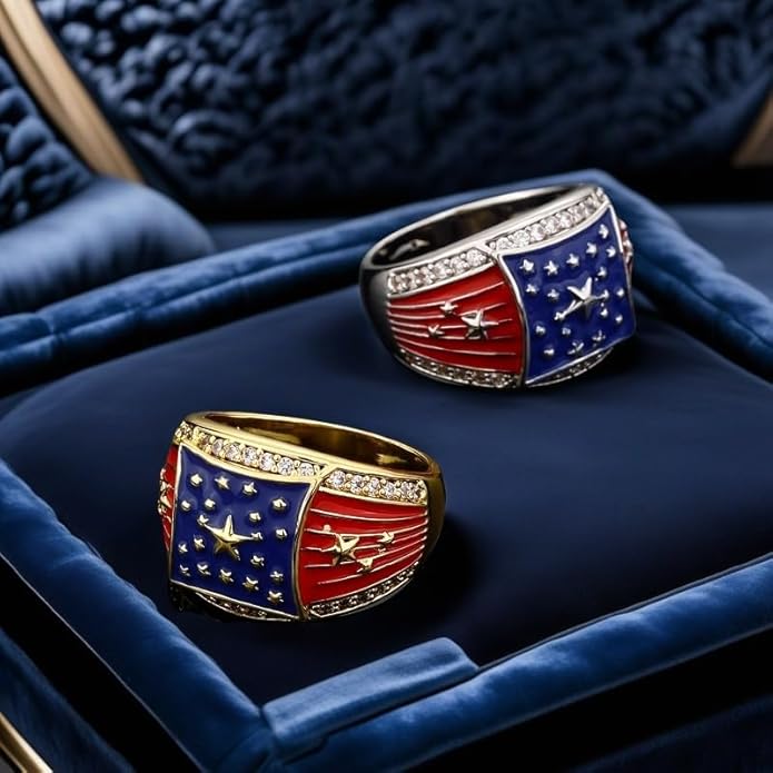 American Flag Rings 14K Gold-Plated - 5A Cubic Zirconia Border Amen Artisan - Image 2