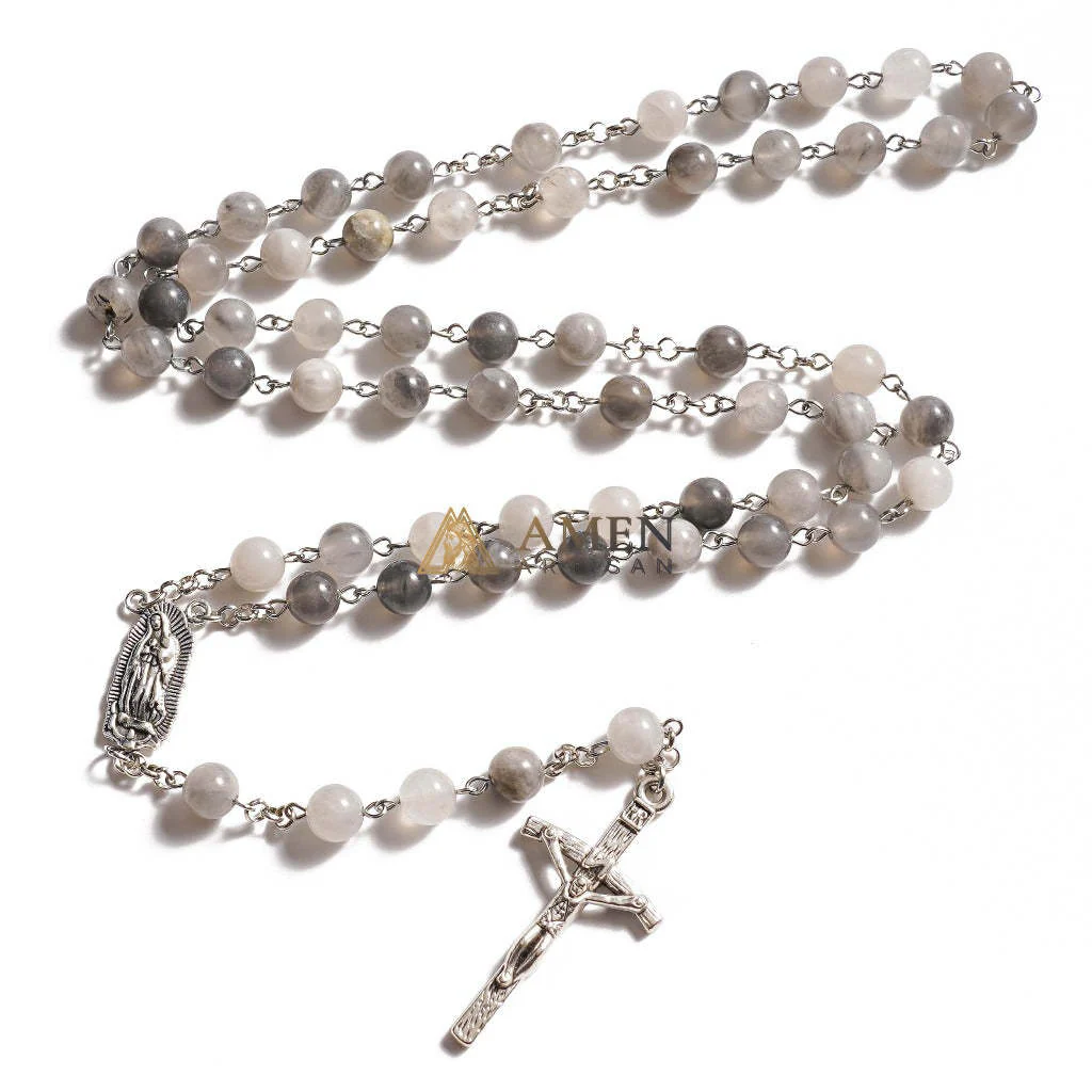 Ancient Cloud Crystal Our Lady of Guadalupe Rosary Amen Artisan - Image 2