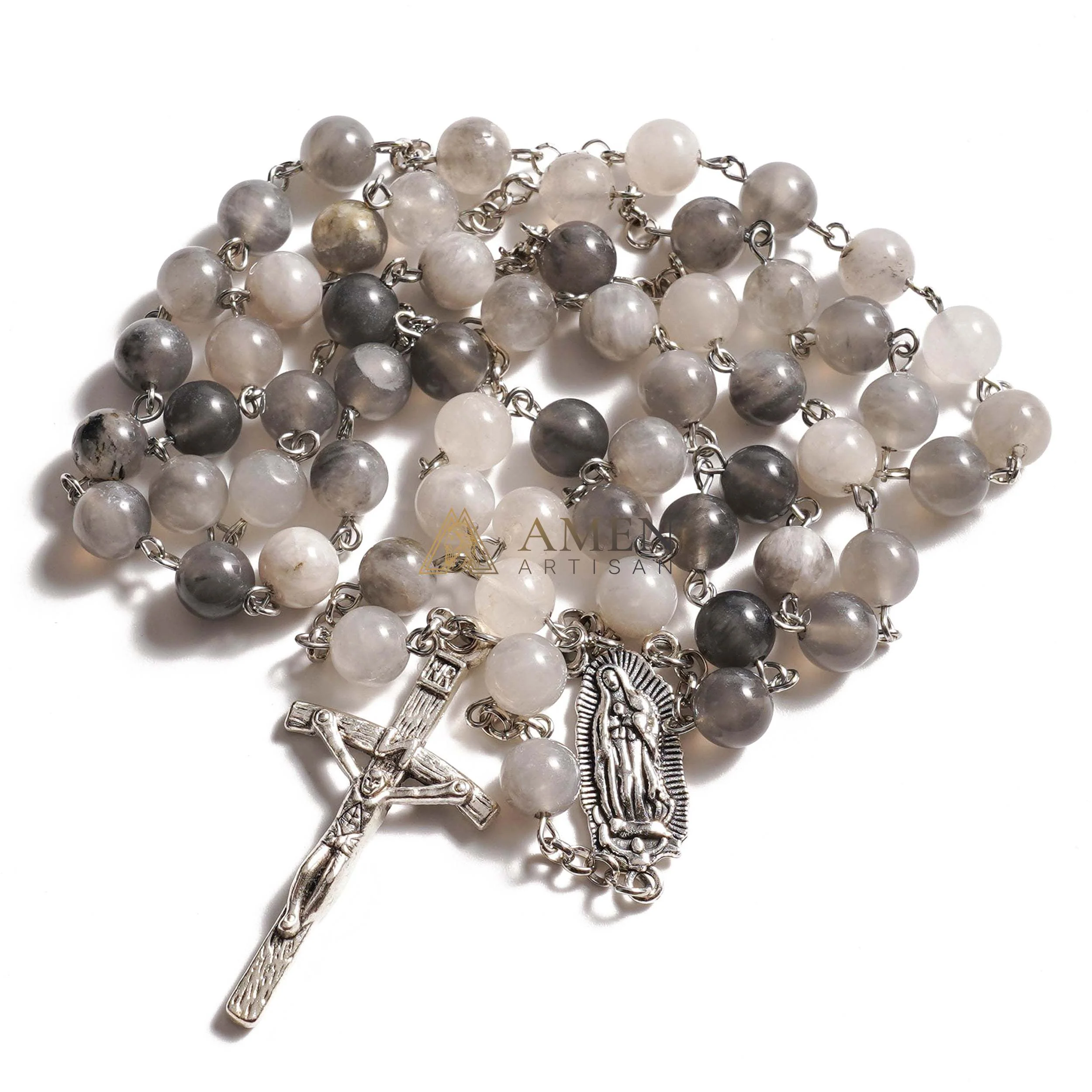 Ancient Cloud Crystal Our Lady of Guadalupe Rosary Amen Artisan - Image 4