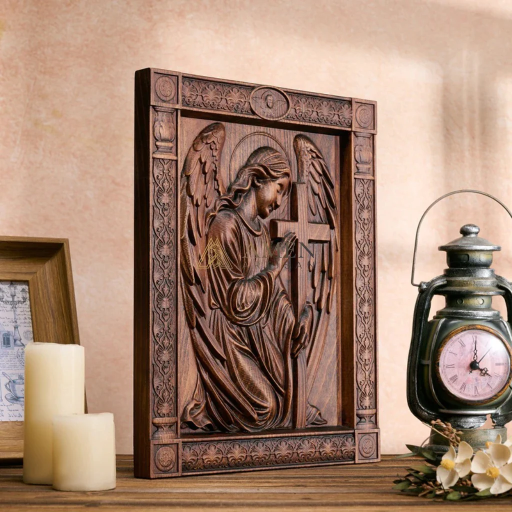 Angel of Prayer Wood Carving Amen Artisan - Image 2