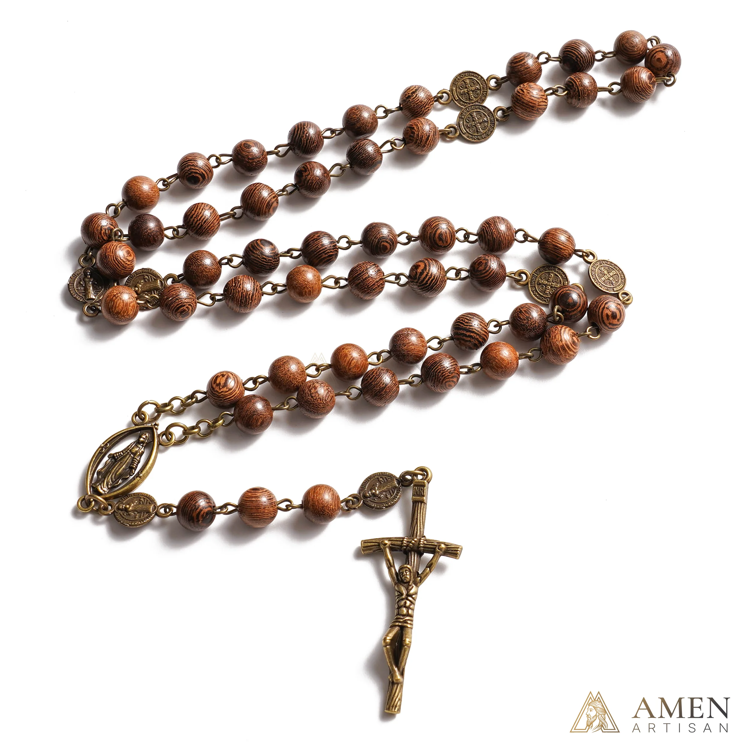 Antique-Style Seven Sorrows Wooden Rosary - Image 2