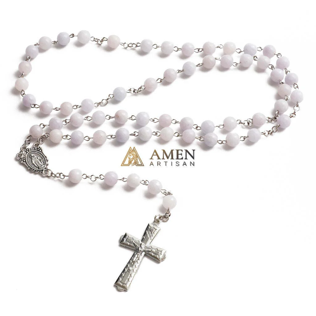 Aquamarine Chalcedony Rosary Amen Artisan - Image 2