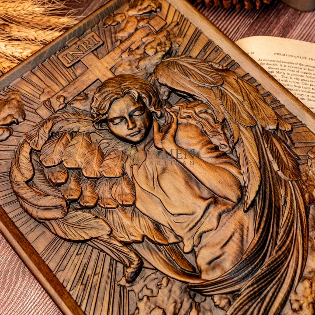Archangel Chamuel Wood Carving Amen Artisan - Image 2