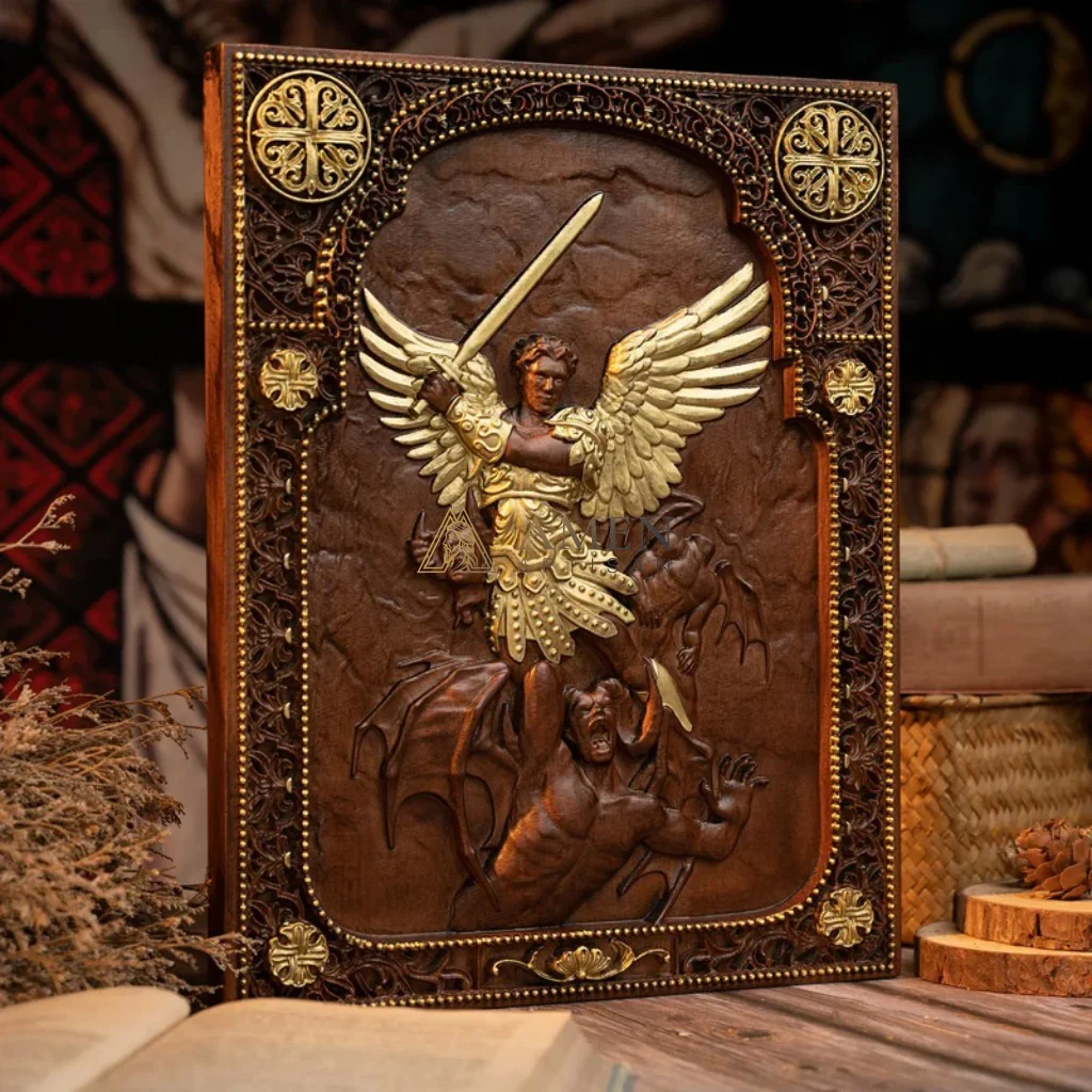 Archangel Michael Wood Carving Amen Artisan - Image 8