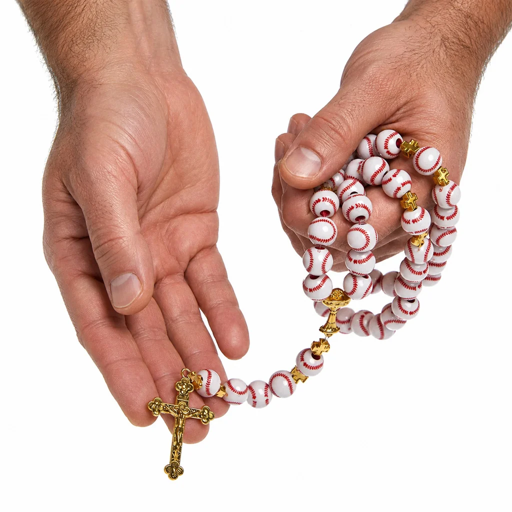 Baseball Rosary with Gold-Tone Crucifix and Cross Spacers - Image 3