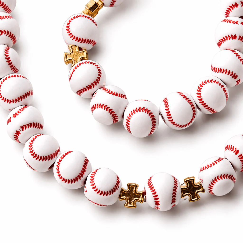 Baseball Rosary with Gold-Tone Crucifix and Cross Spacers - Image 4