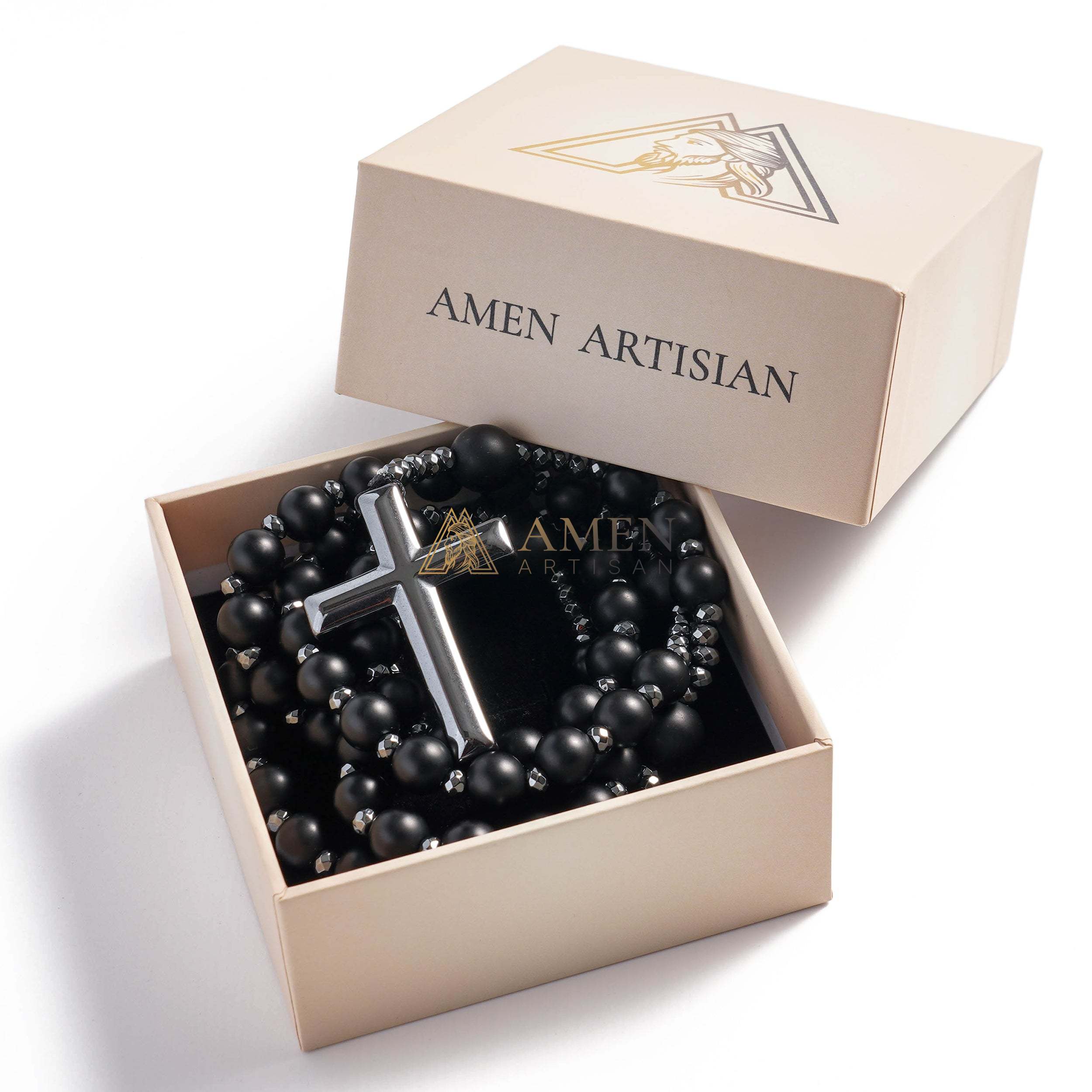 Black Onyx Cross Rosary Amen Artisan - Image 10