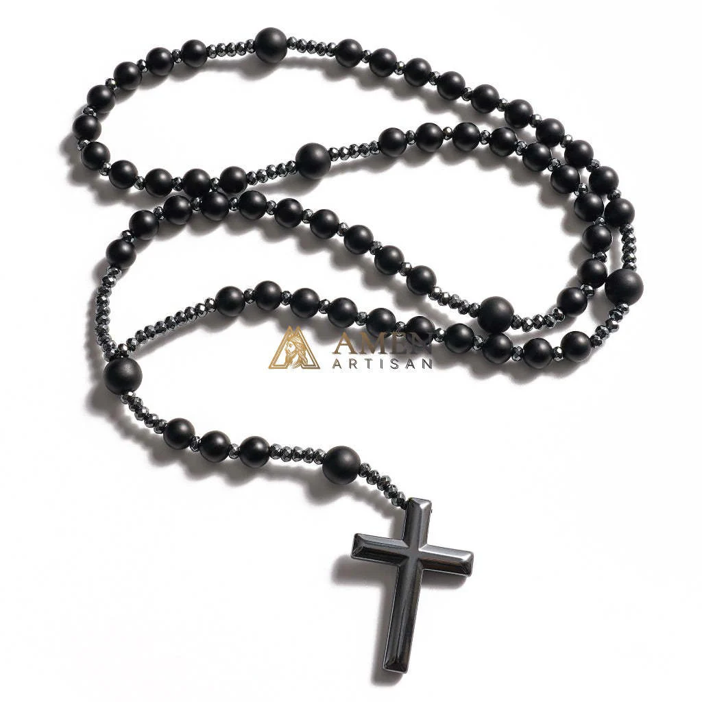 Black Onyx Cross Rosary Amen Artisan - Image 2