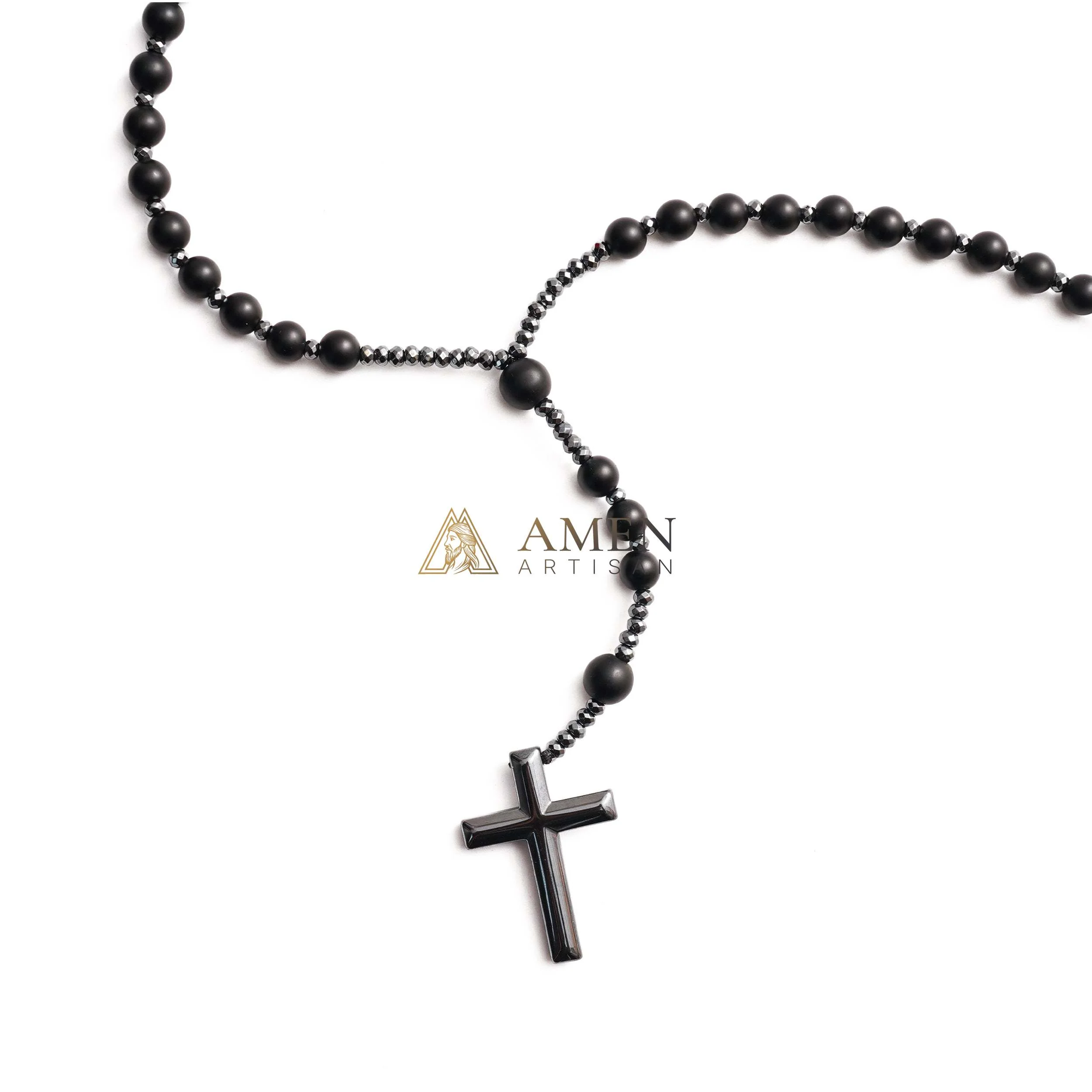 Black Onyx Cross Rosary Amen Artisan - Image 5