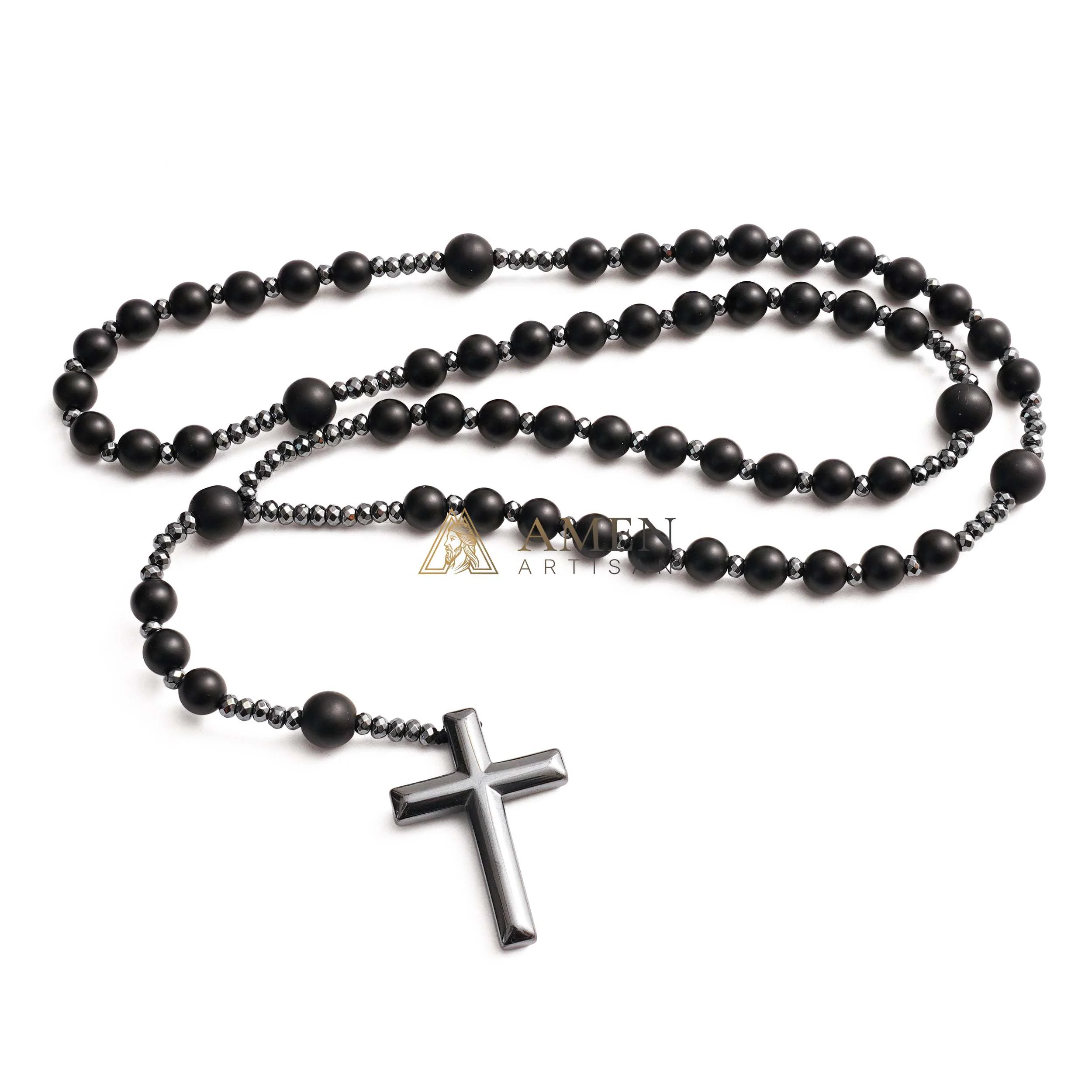 Black Onyx Cross Rosary Amen Artisan - Image 6
