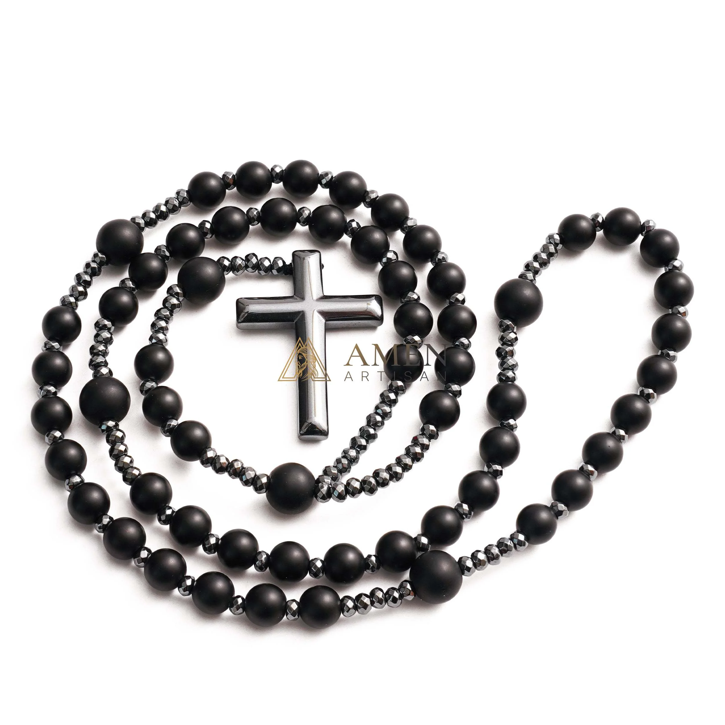 Black Onyx Cross Rosary Amen Artisan - Image 8