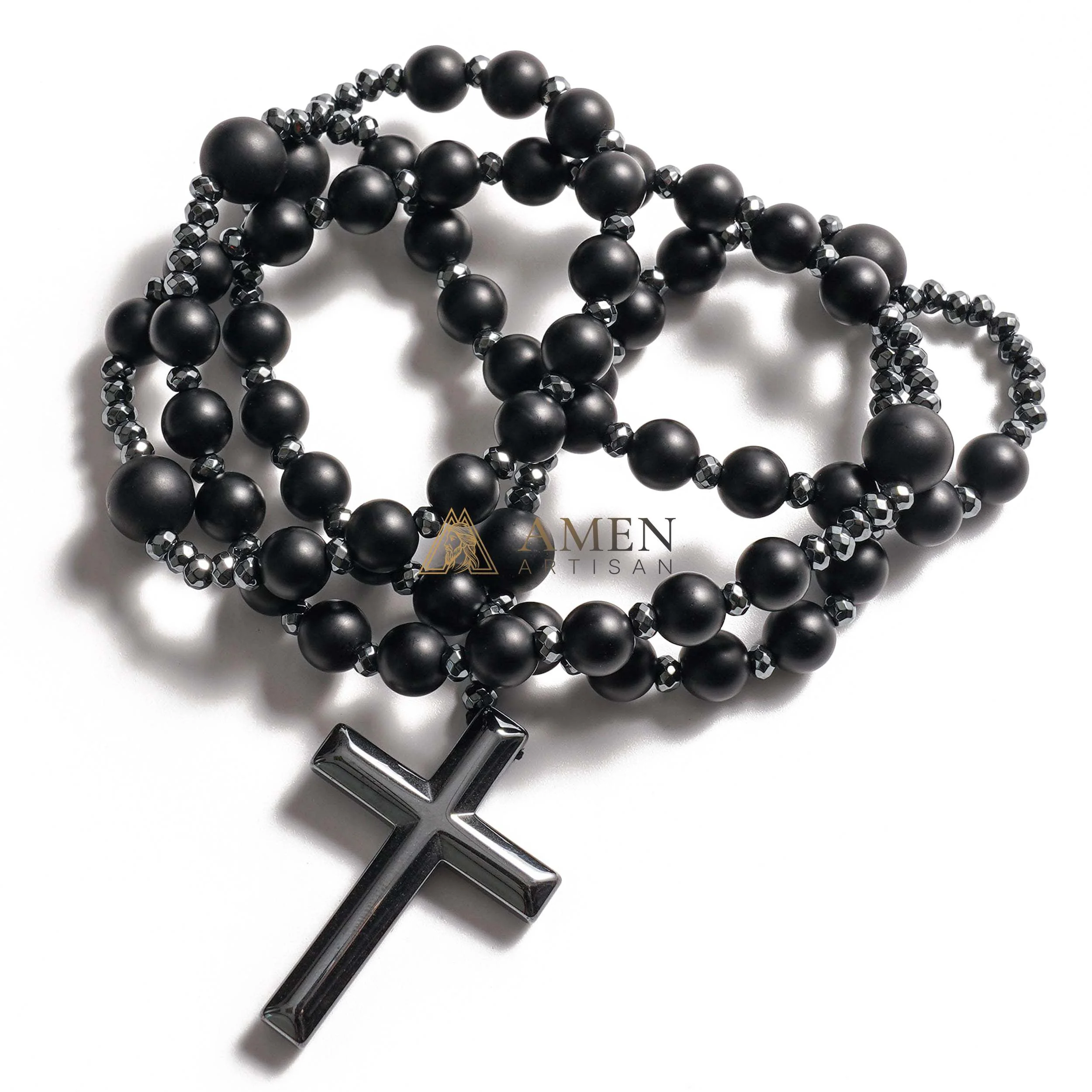 Black Onyx Cross Rosary Amen Artisan - Image 9
