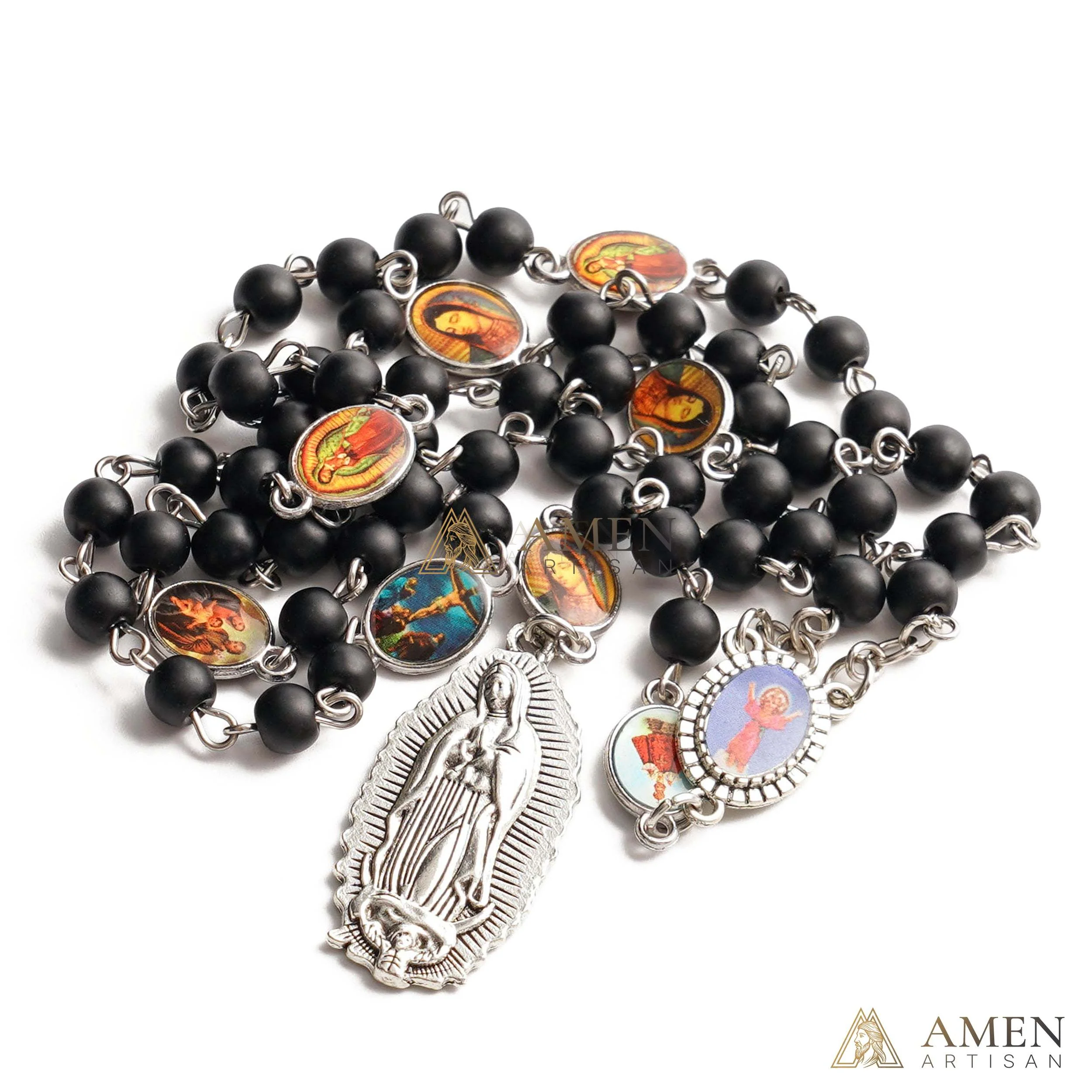Black Onyx Chaplet of the Seven Sorrows of Mary Amen Artisan - Image 2