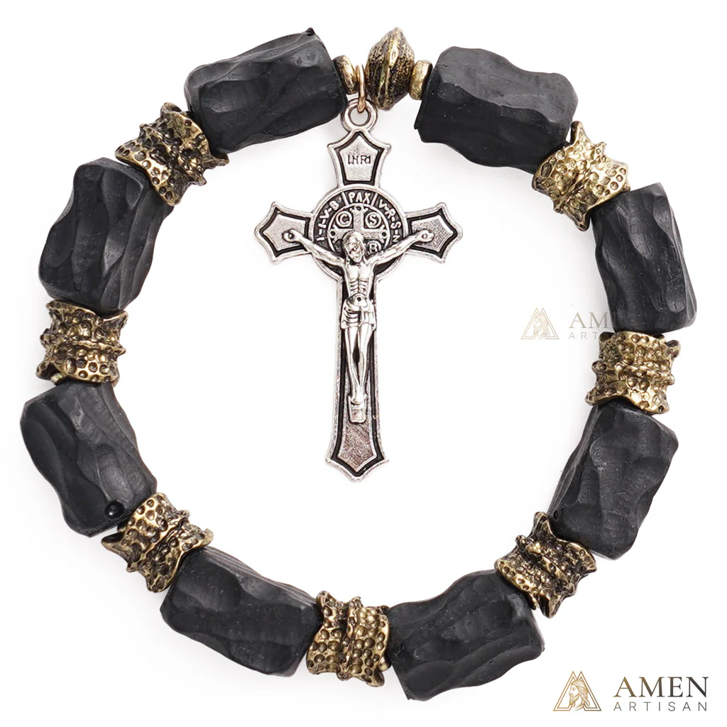 Black Sandalwood Brass Cross Bracelet – Faith, Strength & Protection | Amen Artisan