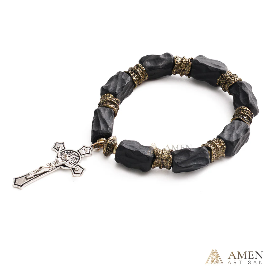 Black Sandalwood Brass Cross Bracelet – Faith, Strength & Protection | Amen Artisan - Image 2