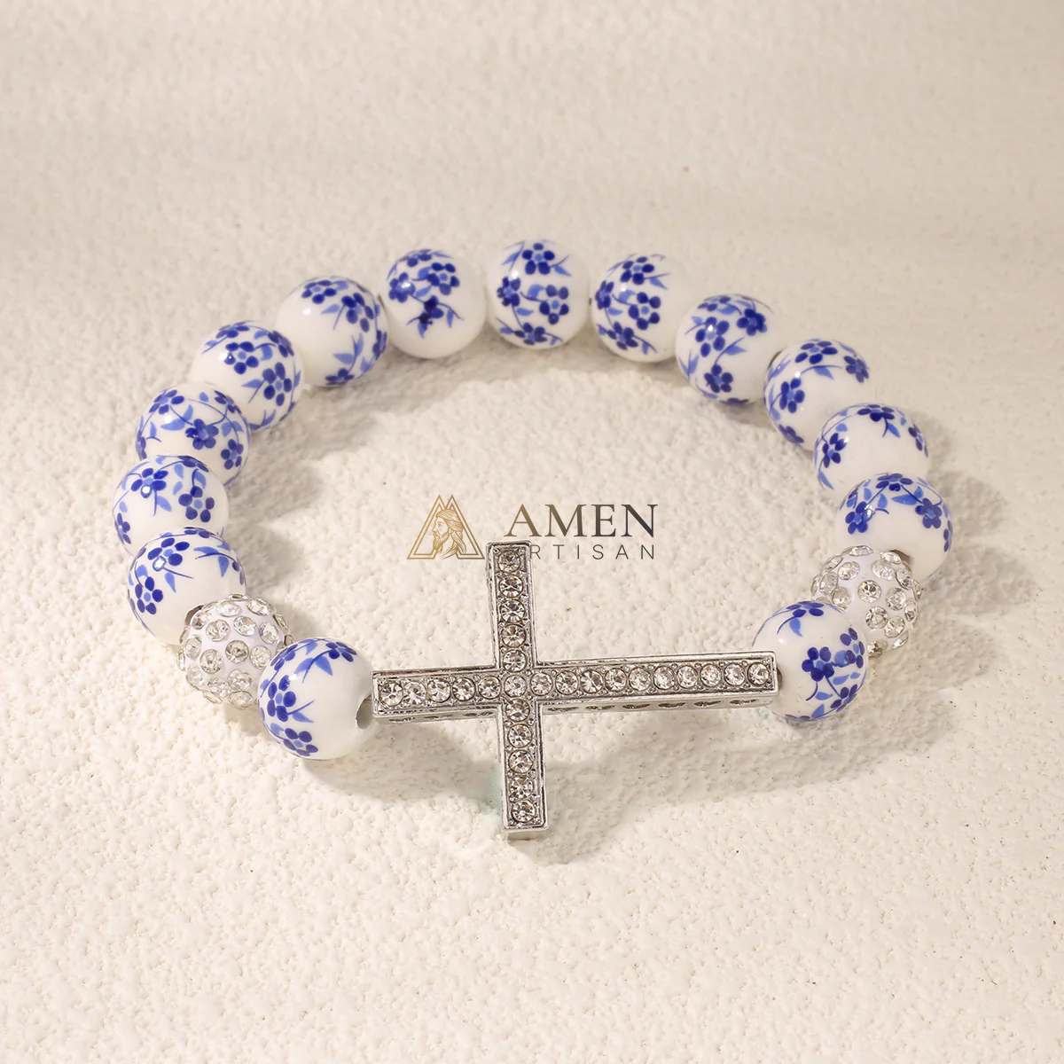 Blue and White Porcelain Zircon Bracelet