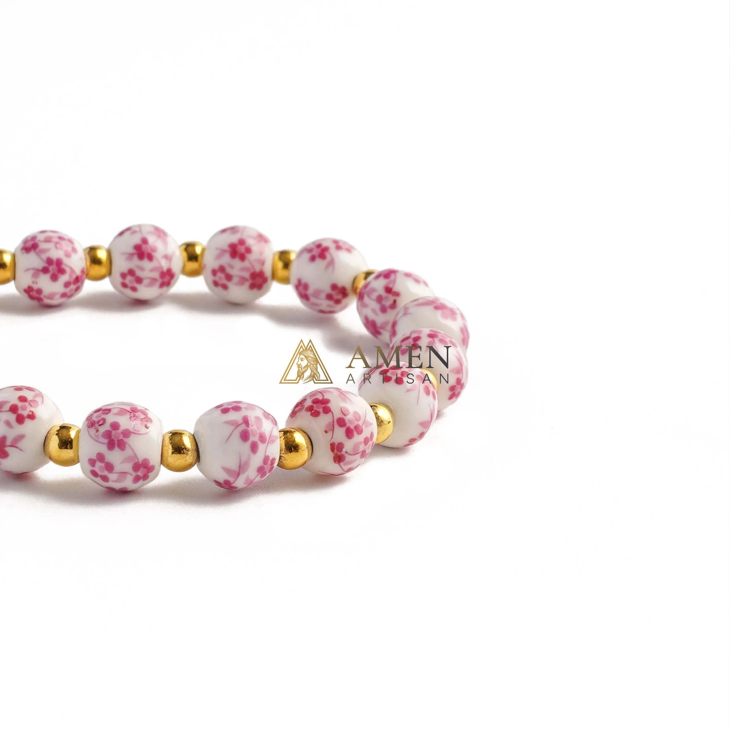 【Deal Today】Blue and White Pottery Beads & Baroque Pearl Elastic Cord Cross Bracelet - Image 10