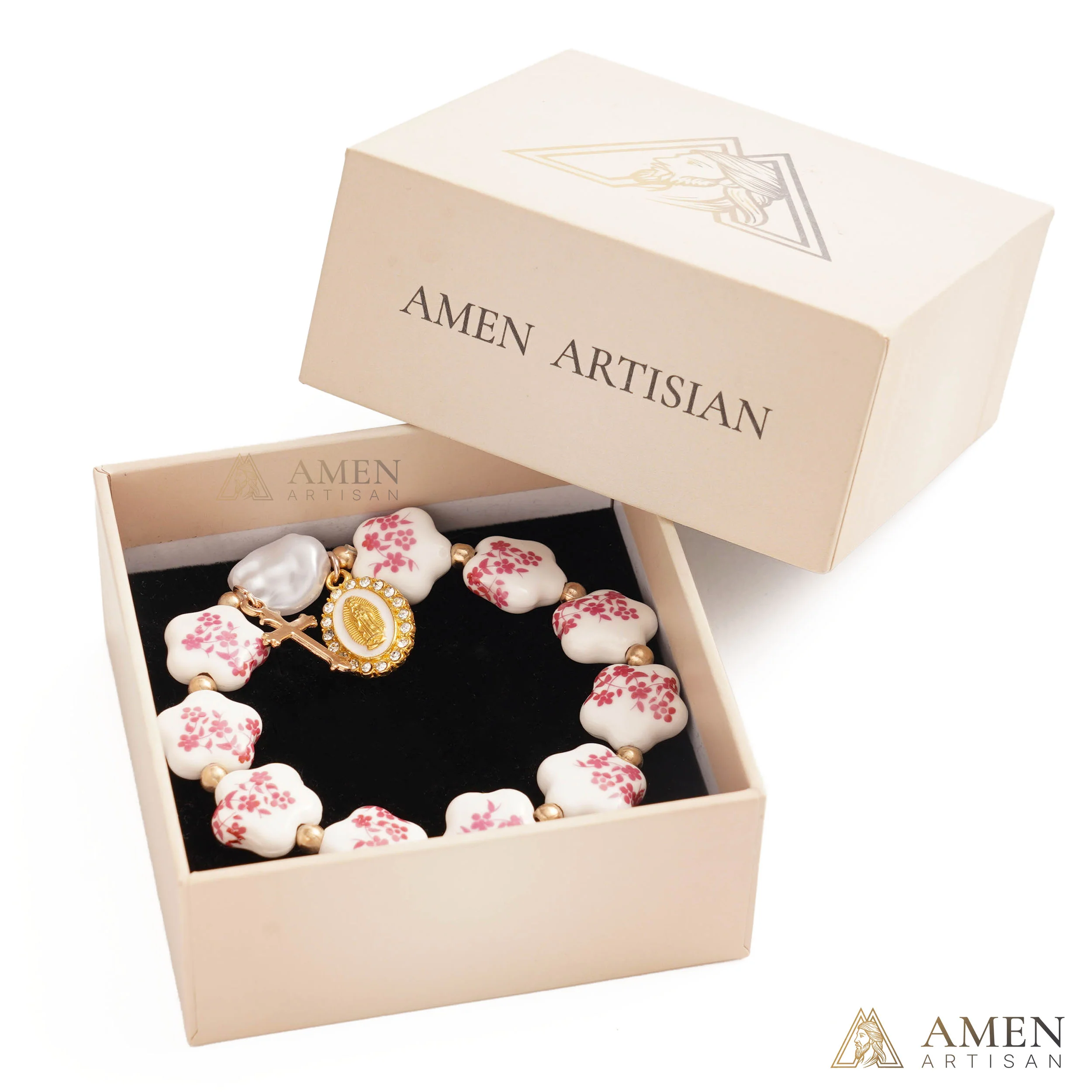 Blue Floral Ceramic Flower Bracelet with Virgin Mary Pendant - Faith & Peace | Amen Artisan - Image 8